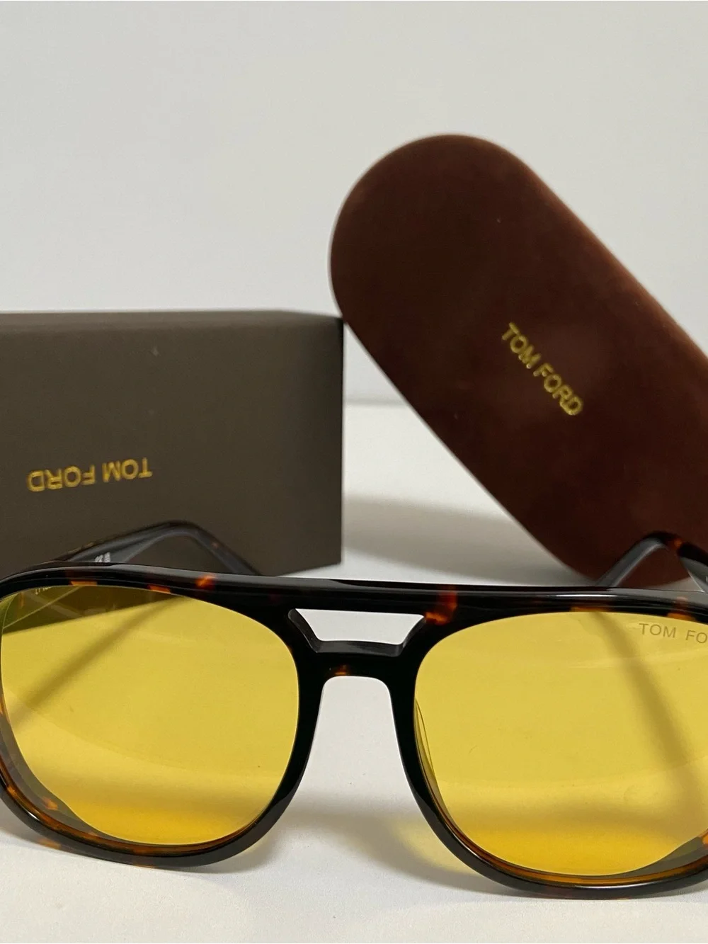Tom Ford Men’s Tortoiseshell Sunglasses with Yellow Lenses